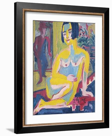 Seated Female Nude. Study, Ca 1921-1923-Ernst Ludwig Kirchner-Framed Giclee Print