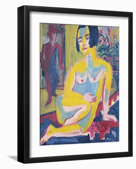 Seated Female Nude. Study, Ca 1921-1923-Ernst Ludwig Kirchner-Framed Giclee Print