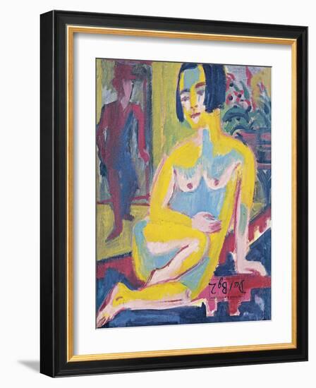 Seated Female Nude. Study, Ca 1921-1923-Ernst Ludwig Kirchner-Framed Giclee Print