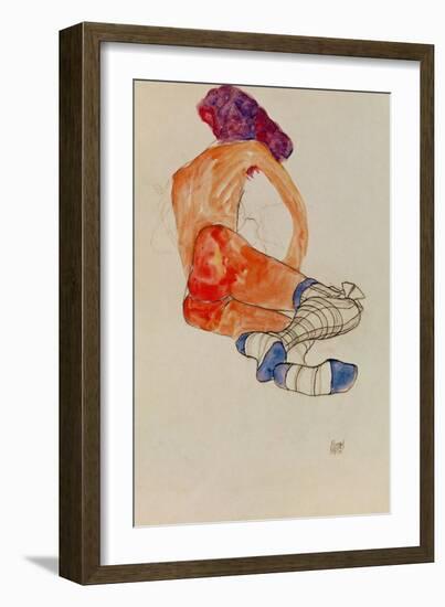 Seated Female Nude with Blue Garter, Back View, 1910-Egon Schiele-Framed Giclee Print