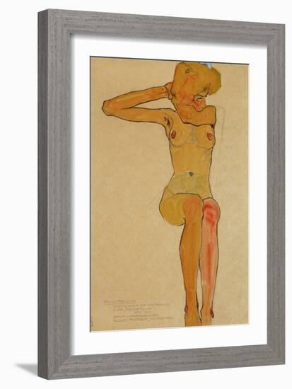Seated female nude with raised right arm,1910 Gouache-Egon Schiele-Framed Giclee Print