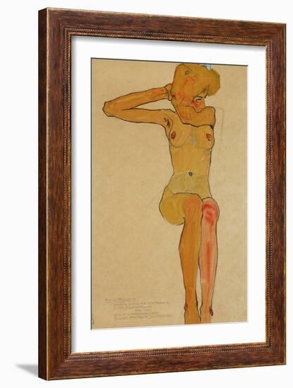 Seated female nude with raised right arm,1910 Gouache-Egon Schiele-Framed Giclee Print