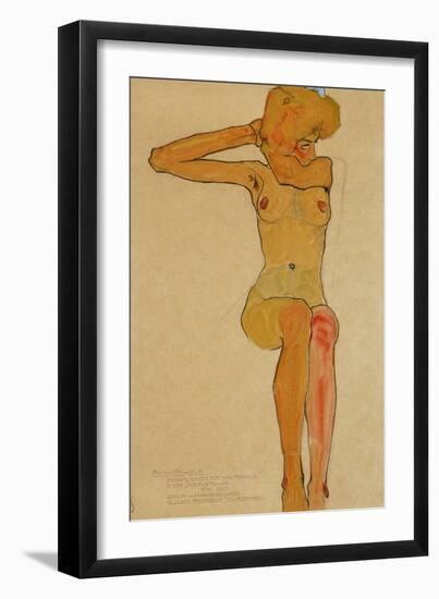 Seated female nude with raised right arm,1910 Gouache-Egon Schiele-Framed Giclee Print