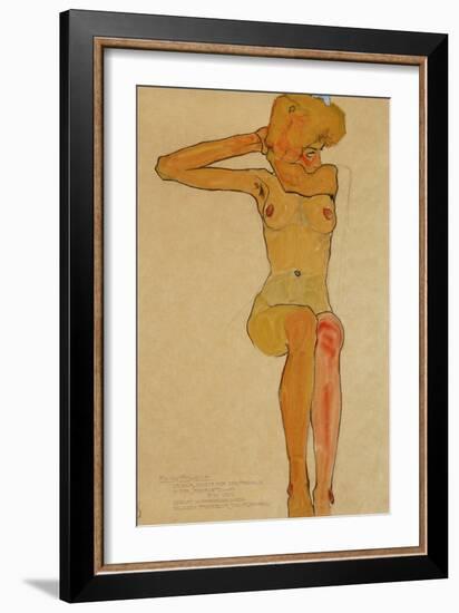 Seated female nude with raised right arm,1910 Gouache-Egon Schiele-Framed Giclee Print