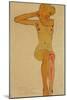 Seated female nude with raised right arm,1910 Gouache-Egon Schiele-Mounted Giclee Print