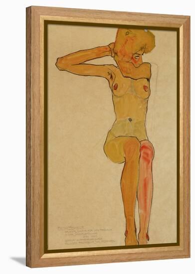 Seated Female Nude with Raised Right Arm, 1910-Egon Schiele-Framed Premier Image Canvas