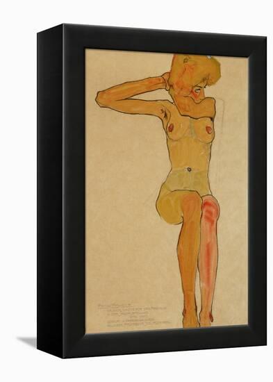 Seated Female Nude with Raised Right Arm, 1910-Egon Schiele-Framed Premier Image Canvas