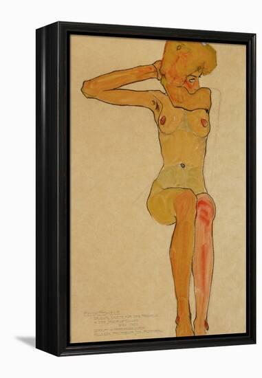 Seated Female Nude with Raised Right Arm, 1910-Egon Schiele-Framed Premier Image Canvas