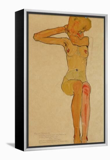 Seated Female Nude with Raised Right Arm, 1910-Egon Schiele-Framed Premier Image Canvas