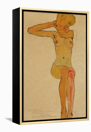 Seated Female Nude with Raised Right Arm, 1910-Egon Schiele-Framed Premier Image Canvas