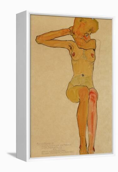 Seated Female Nude with Raised Right Arm, 1910-Egon Schiele-Framed Premier Image Canvas