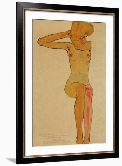 Seated Female Nude with Raised Right Arm, 1910-Egon Schiele-Framed Giclee Print