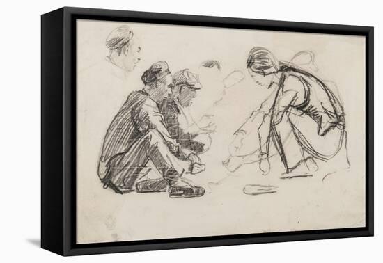 Seated Figures (Pencil on Paper)-Joseph Crawhall-Framed Premier Image Canvas