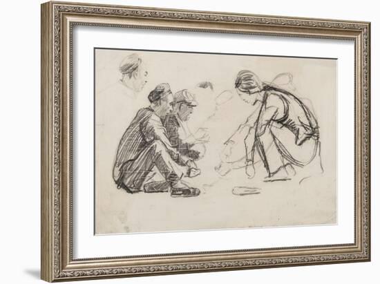 Seated Figures (Pencil on Paper)-Joseph Crawhall-Framed Giclee Print