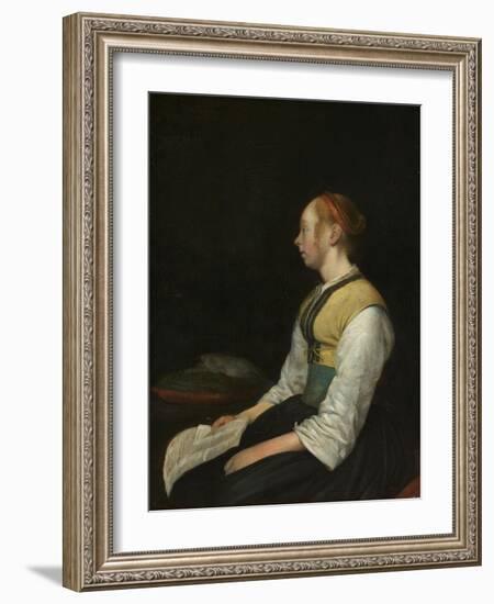 Seated Girl in Peasant Costume, c. 1650-60-Gerard ter Borch or Terborch-Framed Giclee Print