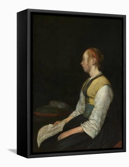 Seated Girl in Peasant Costume, c. 1650-60-Gerard ter Borch or Terborch-Framed Premier Image Canvas