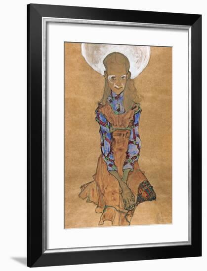 Seated Girl (Poldi Lodzinsk), C. 1910-Egon Schiele-Framed Giclee Print