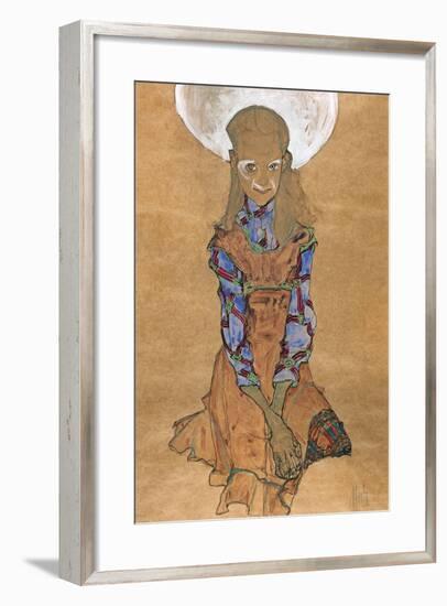 Seated Girl (Poldi Lodzinsk), C. 1910-Egon Schiele-Framed Giclee Print