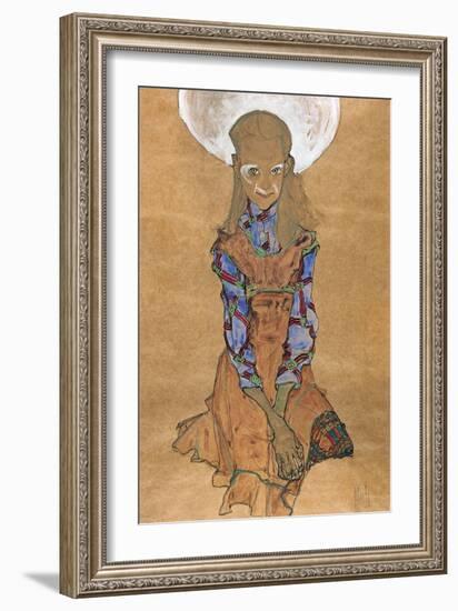 Seated Girl (Poldi Lodzinsk), C. 1910-Egon Schiele-Framed Giclee Print