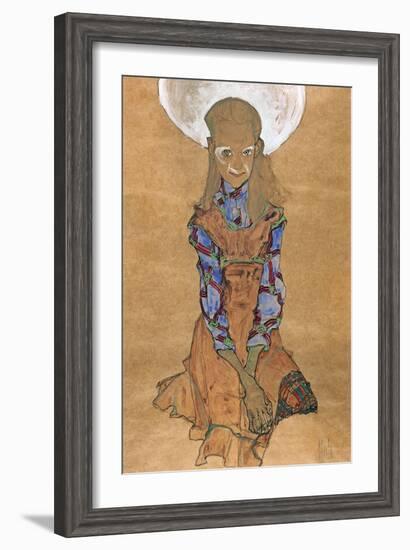 Seated Girl (Poldi Lodzinsk), C. 1910-Egon Schiele-Framed Giclee Print