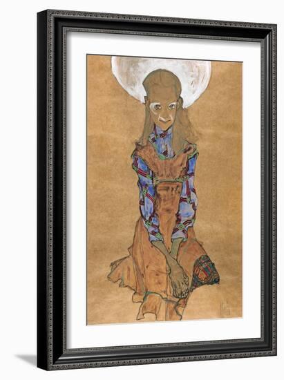 Seated Girl (Poldi Lodzinsk), C. 1910-Egon Schiele-Framed Giclee Print