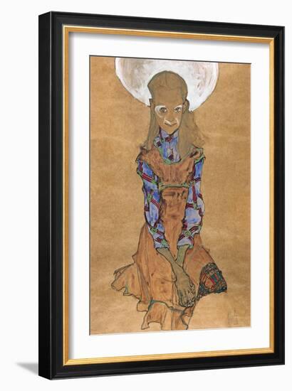 Seated Girl (Poldi Lodzinsk), C. 1910-Egon Schiele-Framed Giclee Print