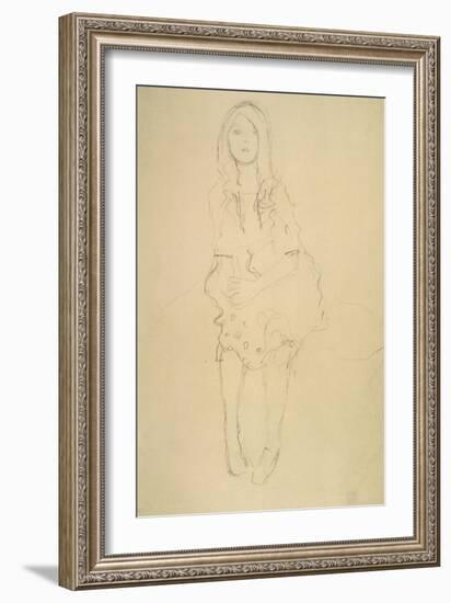 Seated Girl Seen from the Front-Gustav Klimt-Framed Giclee Print