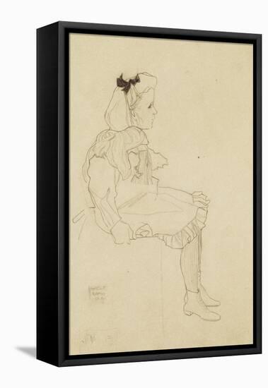 Seated Girl with a Bow in Her Hair, 1909-Egon Schiele-Framed Premier Image Canvas