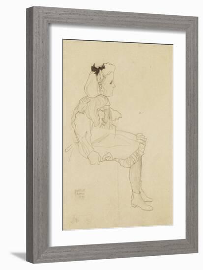 Seated Girl with a Bow in Her Hair, 1909-Egon Schiele-Framed Giclee Print