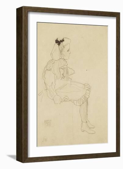 Seated Girl with a Bow in Her Hair, 1909-Egon Schiele-Framed Giclee Print