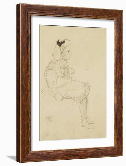 Seated Girl with a Bow in Her Hair, 1909-Egon Schiele-Framed Giclee Print