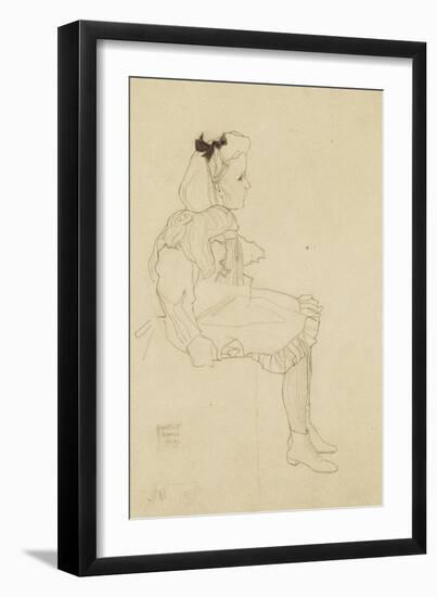 Seated Girl with a Bow in Her Hair, 1909-Egon Schiele-Framed Giclee Print