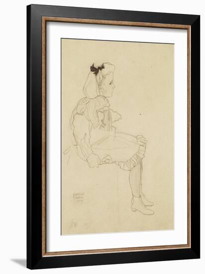 Seated Girl with a Bow in Her Hair, 1909-Egon Schiele-Framed Giclee Print