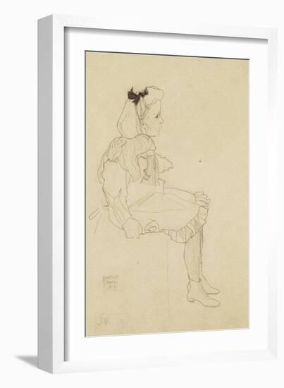 Seated Girl with a Bow in Her Hair, 1909-Egon Schiele-Framed Giclee Print