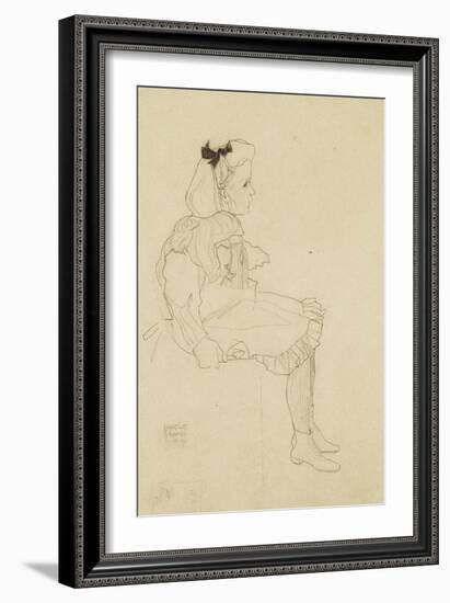 Seated Girl with a Bow in Her Hair, 1909-Egon Schiele-Framed Giclee Print