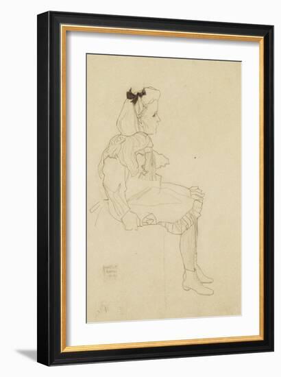 Seated Girl with a Bow in Her Hair, 1909-Egon Schiele-Framed Giclee Print