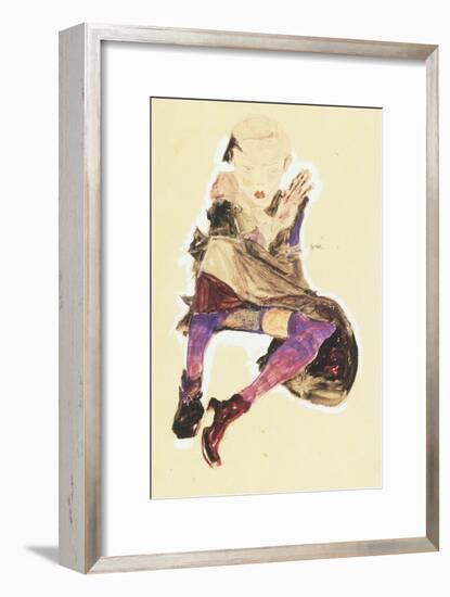 Seated Girl with Striped Stockings; Sitzendes Madchen Mit Gestreiften Strumpfen, 1910-Egon Schiele-Framed Giclee Print