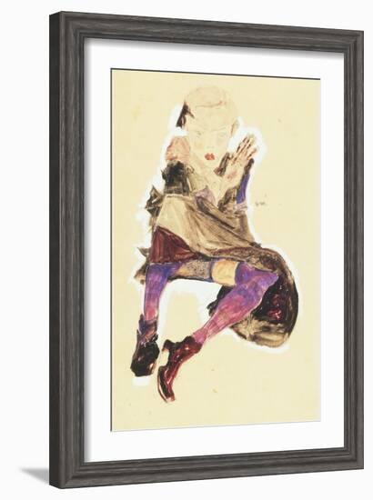 Seated Girl with Striped Stockings; Sitzendes Madchen Mit Gestreiften Strumpfen, 1910-Egon Schiele-Framed Giclee Print