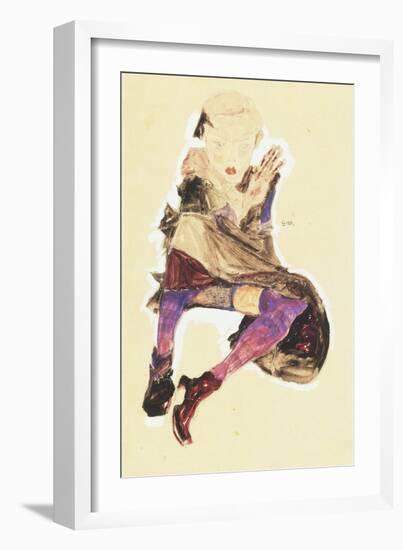 Seated Girl with Striped Stockings; Sitzendes Madchen Mit Gestreiften Strumpfen, 1910-Egon Schiele-Framed Giclee Print