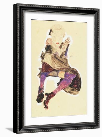 Seated Girl with Striped Stockings; Sitzendes Madchen Mit Gestreiften Strumpfen, 1910-Egon Schiele-Framed Giclee Print