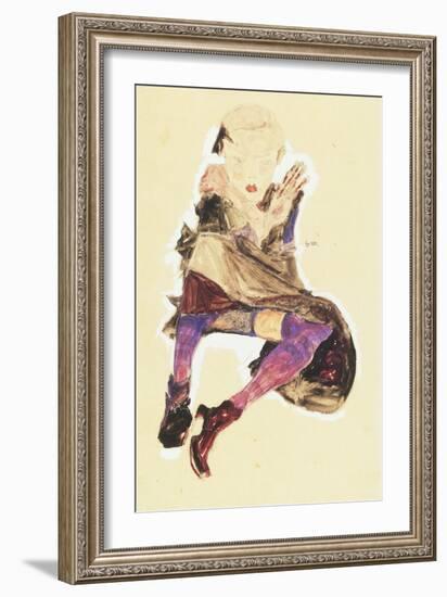 Seated Girl with Striped Stockings-Egon Schiele-Framed Giclee Print