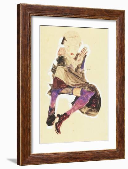 Seated Girl with Striped Stockings-Egon Schiele-Framed Giclee Print