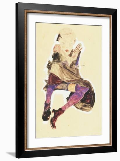 Seated Girl with Striped Stockings-Egon Schiele-Framed Giclee Print