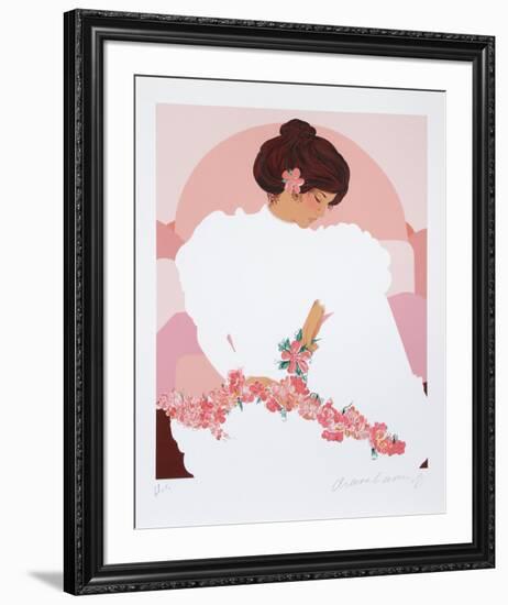 Seated Halau Dancer-Diana Hansen-Young-Framed Serigraph