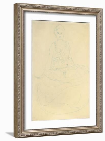 Seated Half-Length Nude from the Front; Sitzender Halbakt Von Vorne-Gustav Klimt-Framed Giclee Print