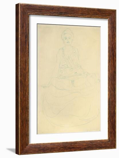 Seated Half-Length Nude from the Front; Sitzender Halbakt Von Vorne-Gustav Klimt-Framed Giclee Print