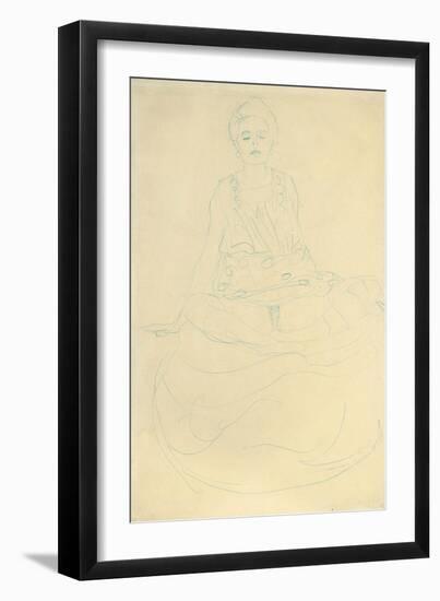 Seated Half-Length Nude from the Front; Sitzender Halbakt Von Vorne-Gustav Klimt-Framed Giclee Print