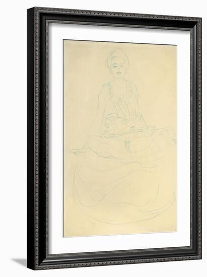 Seated Half-Length Nude from the Front; Sitzender Halbakt Von Vorne-Gustav Klimt-Framed Giclee Print