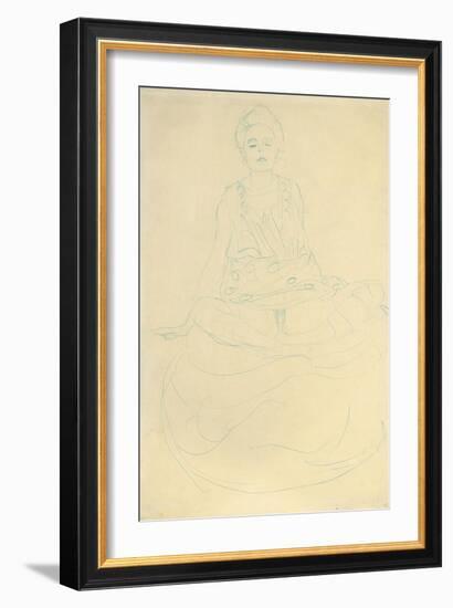 Seated Half-Length Nude from the Front; Sitzender Halbakt Von Vorne-Gustav Klimt-Framed Giclee Print