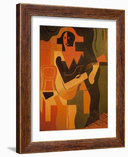 Seated Harlequin with Guitar-Juan Gris-Framed Premium Giclee Print